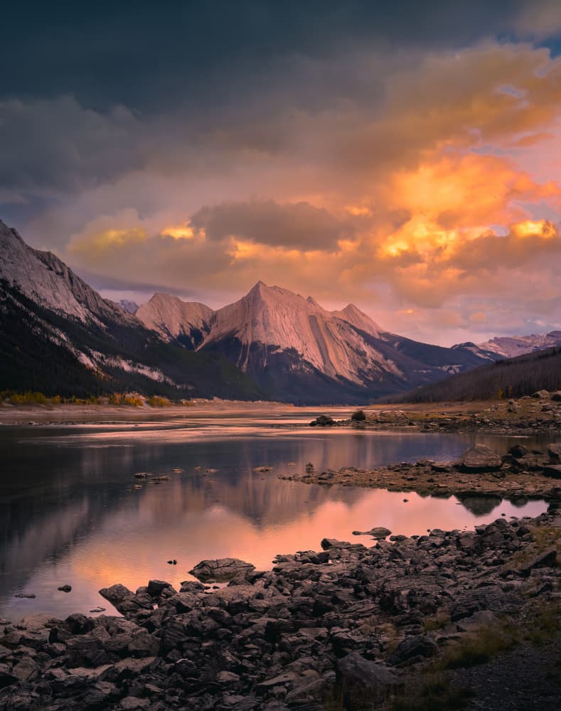 Majestic Mountain Lake Sunset by Bing Li — canvas wall art