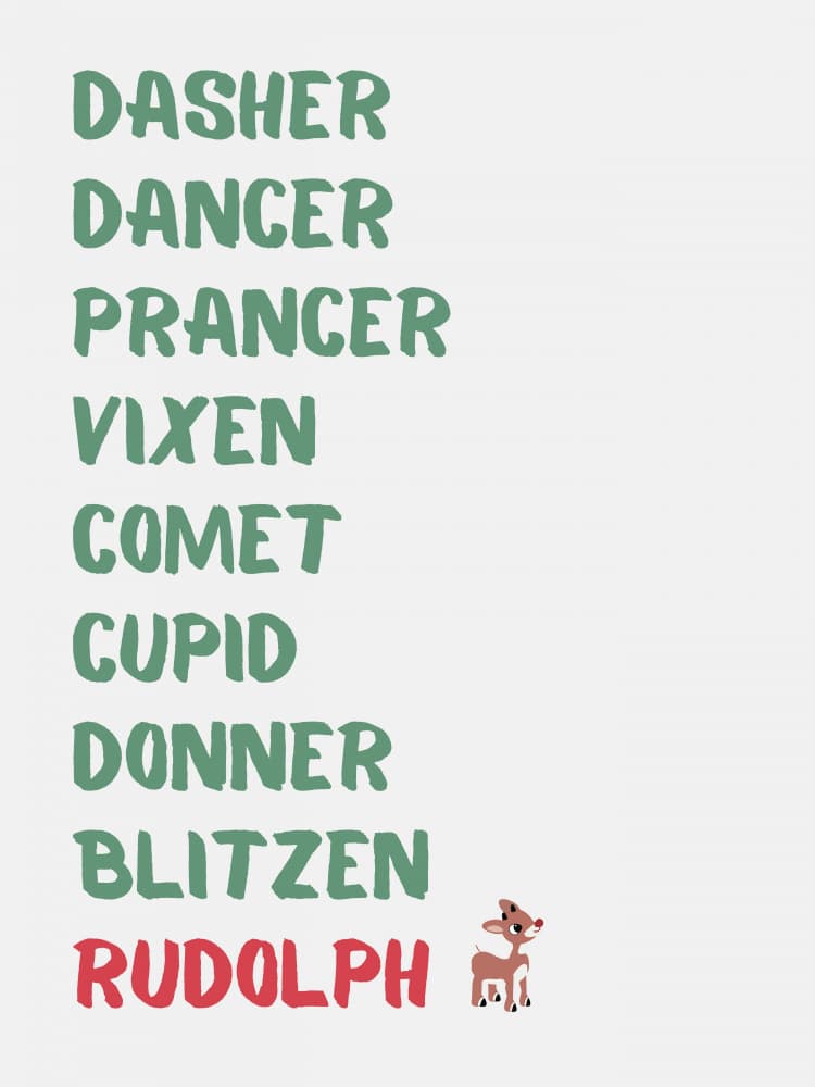 Santa's Reindeer Names by Jolly and Dash — canvas wall art