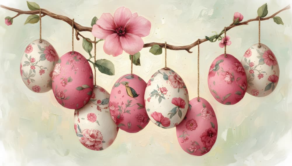 Pink Floral Easter Eggs by HUGO — canvas wall art