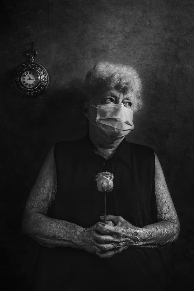 Elderly Woman Masked Rose by Stephen Clough — canvas wall art