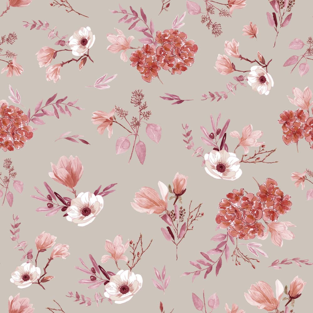 Floral Bouquets Pattern Red and Neutrals by Anis Illustration — canvas wall art