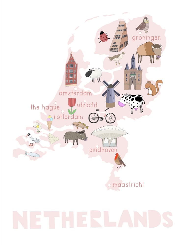 Playful Netherlands Map by Carla Daly — canvas wall art