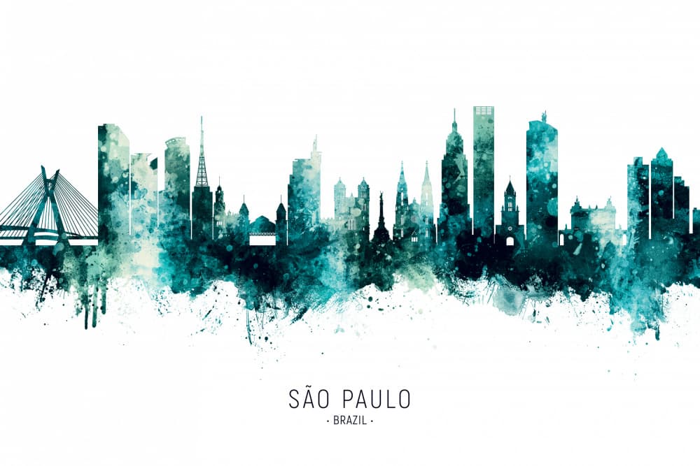 São Paulo Watercolor Skyline by Michael Tompsett — canvas wall art