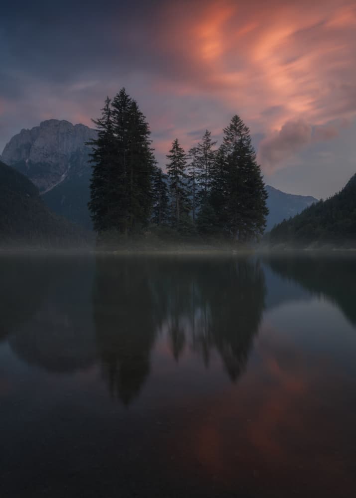 Misty Mountain Lake Reflection by Thomas de Franzoni — canvas wall art