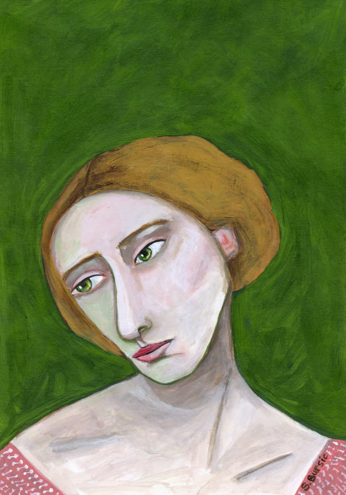 Thoughtful Woman In Green by Sharyn Bursic — canvas wall art