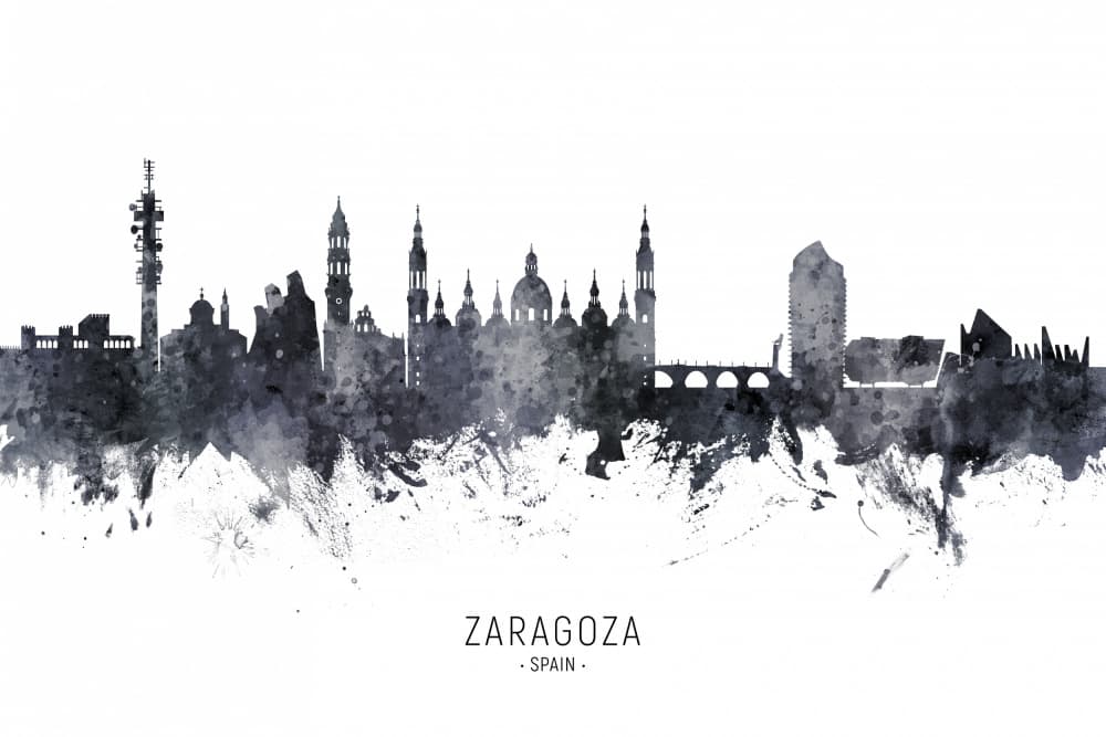 Watercolor Zaragoza Skyline by Michael Tompsett — canvas wall art
