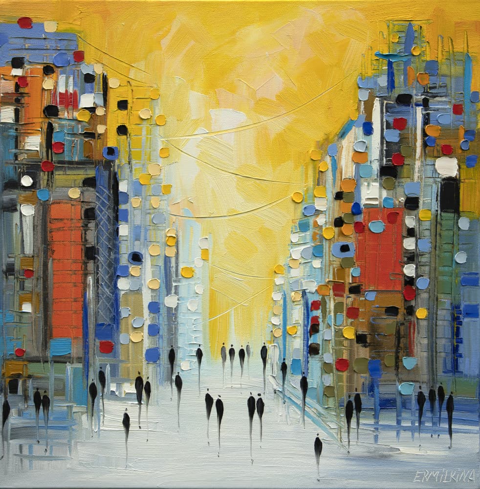 Vibrant City Street by Ekaterina Ermilkina — canvas wall art
