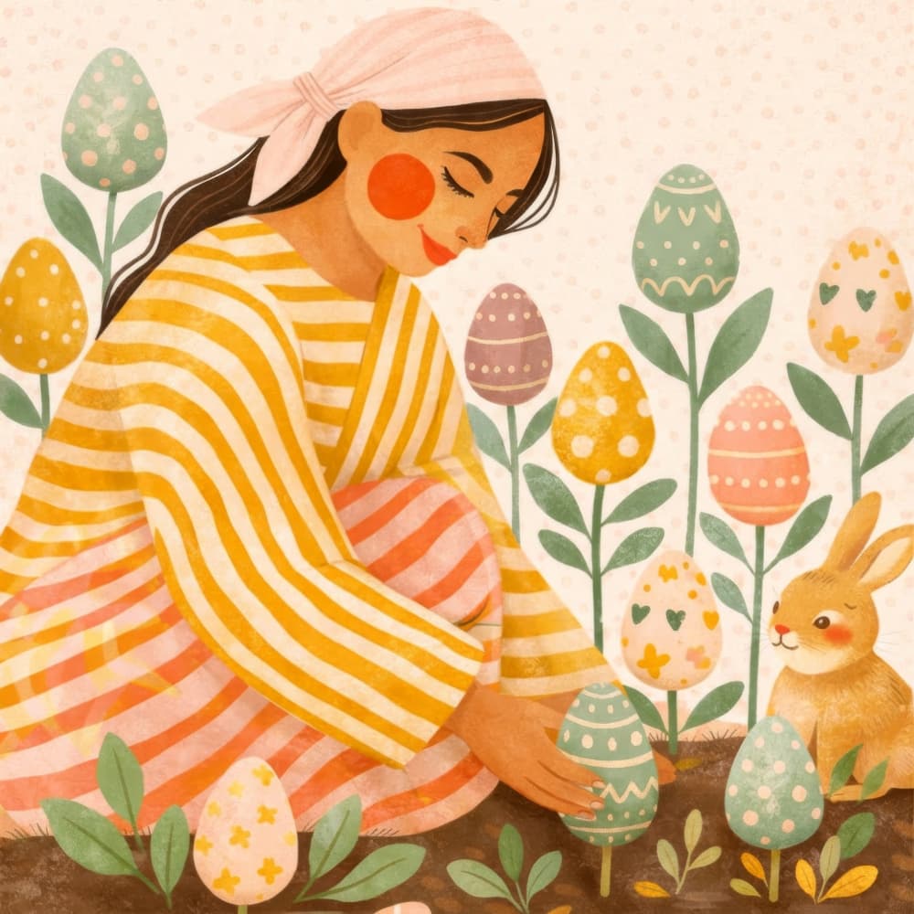 Whimsical Easter Garden by Emel Tunaboylu — canvas wall art
