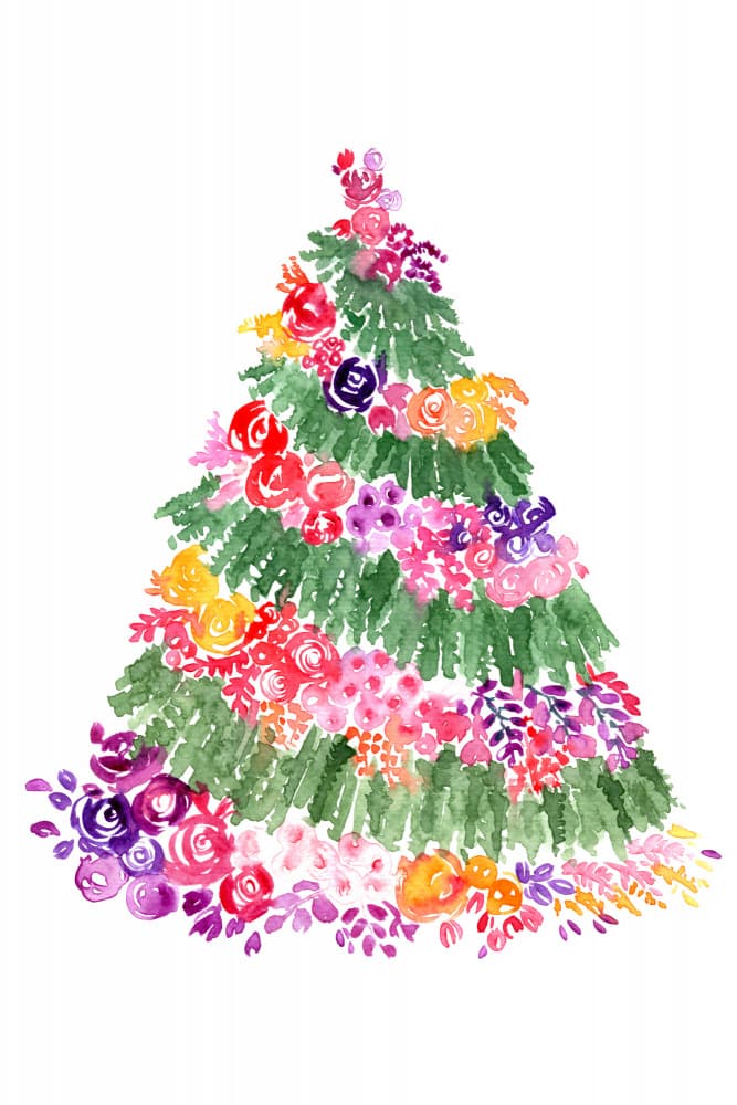 Floral Christmas Tree by Rosana Laiz Blursbyai — canvas wall art