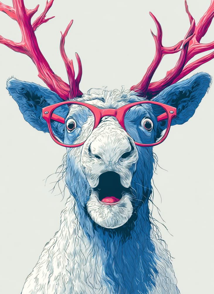 Blue Moose Red Glasses by Justyna Jaszke — canvas wall art