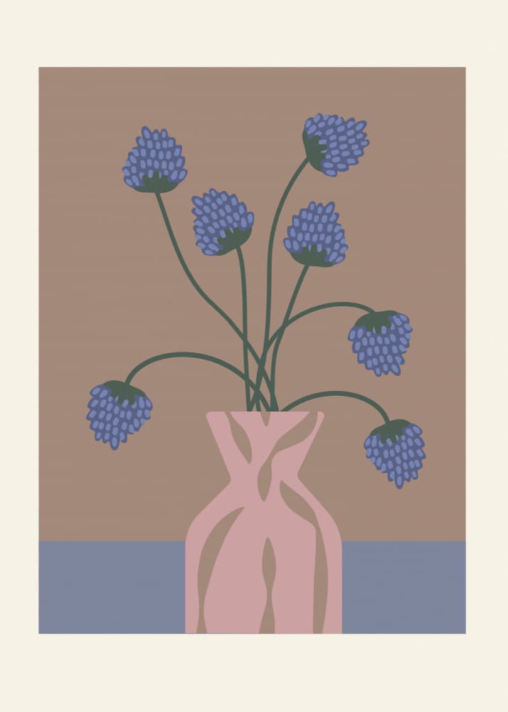 Blue Flowers Pink Vase by Paperago — canvas wall art