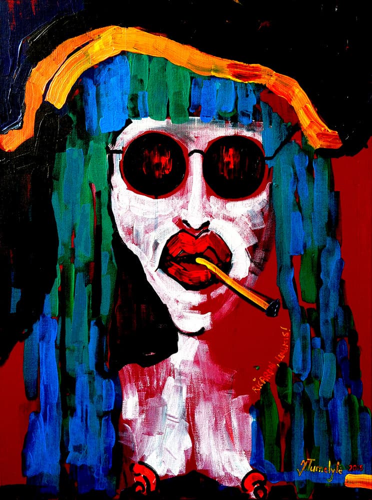 Cool Woman Smoker Portrait by Julija Belickienė — canvas wall art