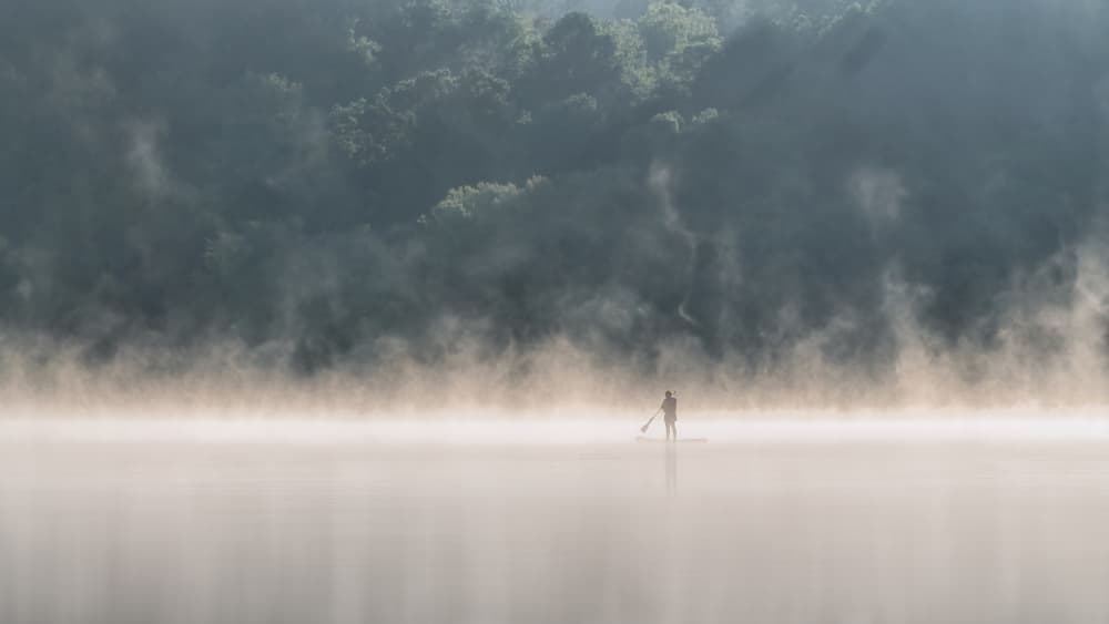 Misty Morning Paddle by Yu Mao — canvas wall art