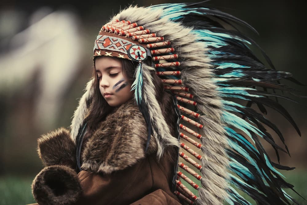 Native Child Feather Headdress by Carmit Rozenzvig — canvas wall art