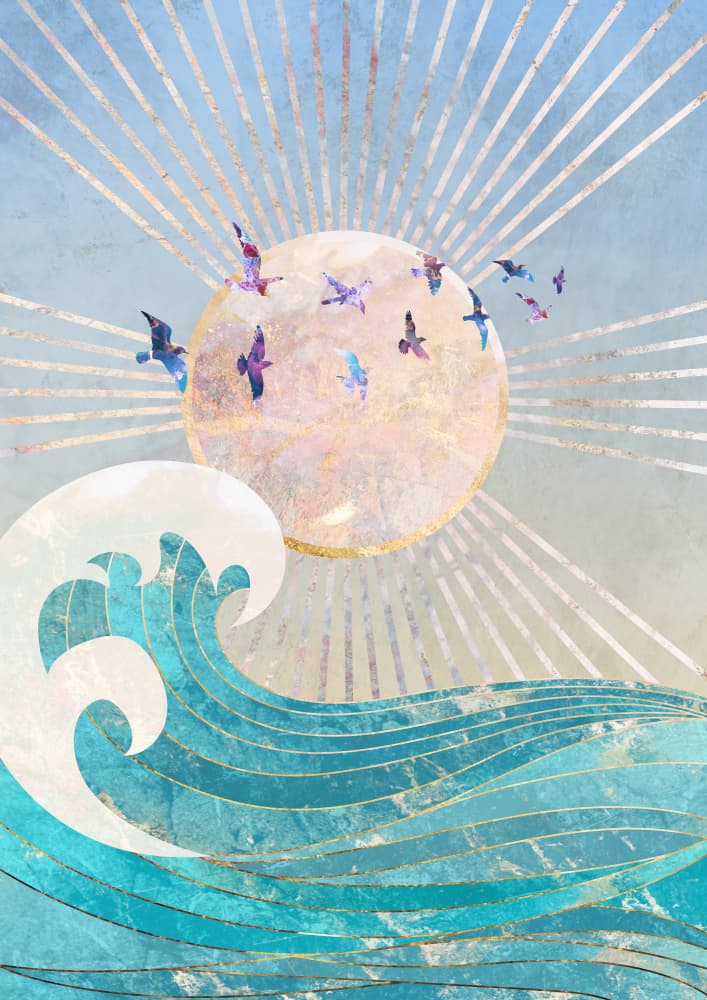 Flying Birds Ocean Wave by Sarah Manovski — canvas wall art