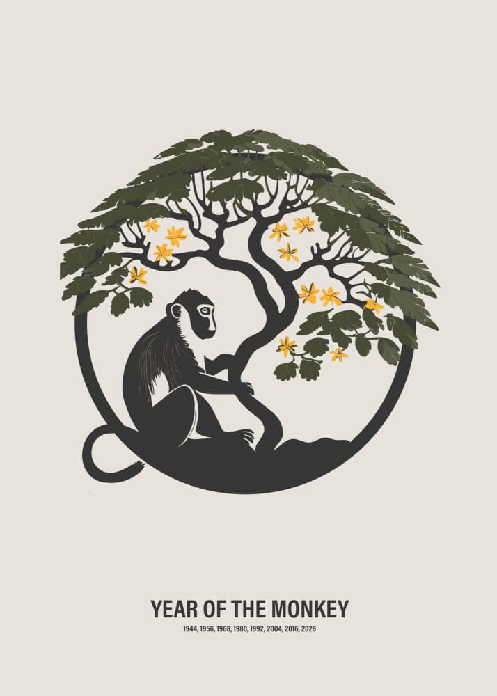 Zodiac Monkey Blossom Tree by Paperago — canvas wall art