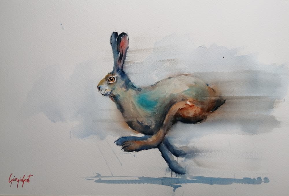 Speeding Watercolor Hare by Giorgio Gosti — canvas wall art
