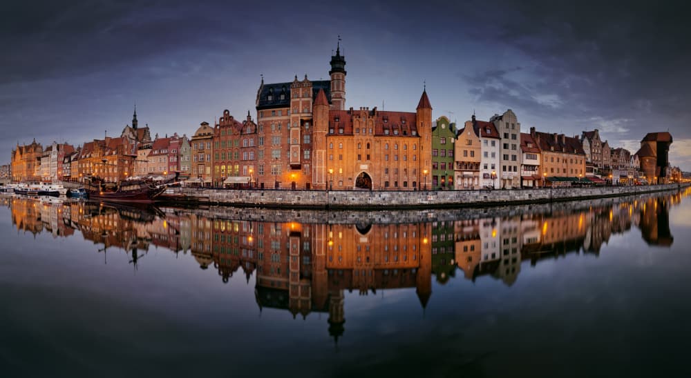 Gdansk Old Town Reflections by Łukasz Małkiewicz — canvas wall art