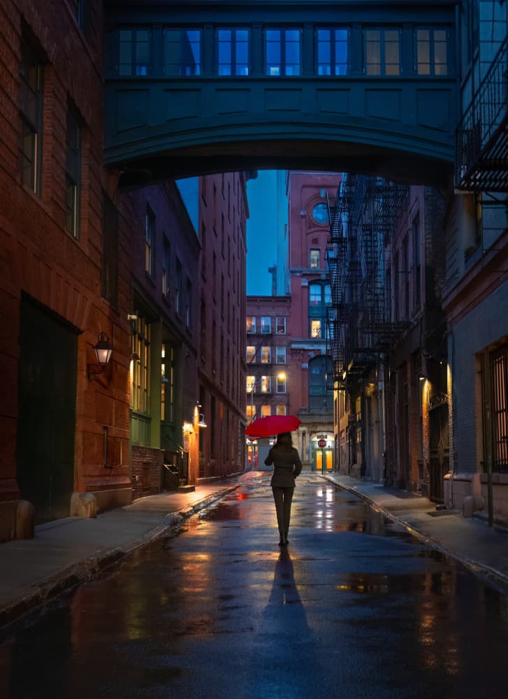 Red Umbrella City Night by Kenneth-Wei Zeng — canvas wall art