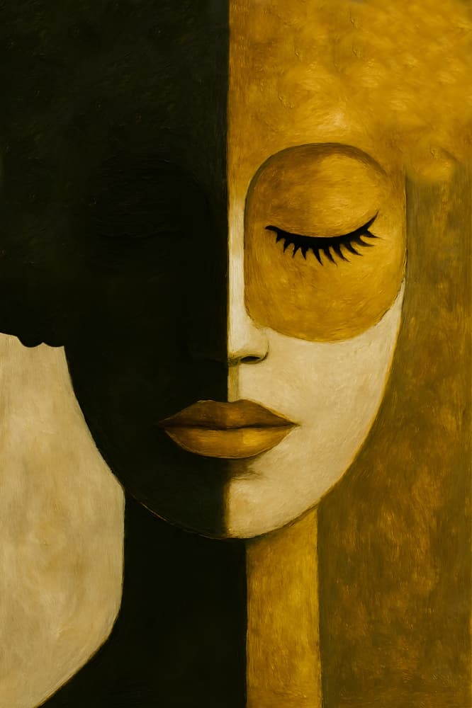 Golden Face Duality by HUGO — canvas wall art