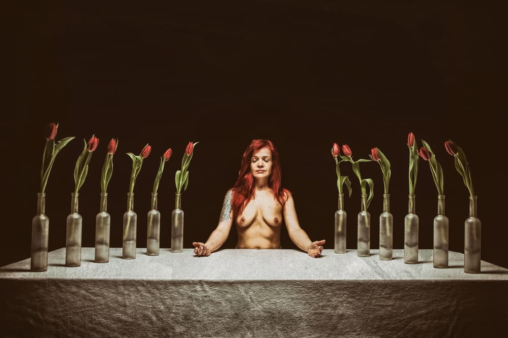 Serene Nude with Tulips by mario lotzin / uwe friessner — canvas wall art