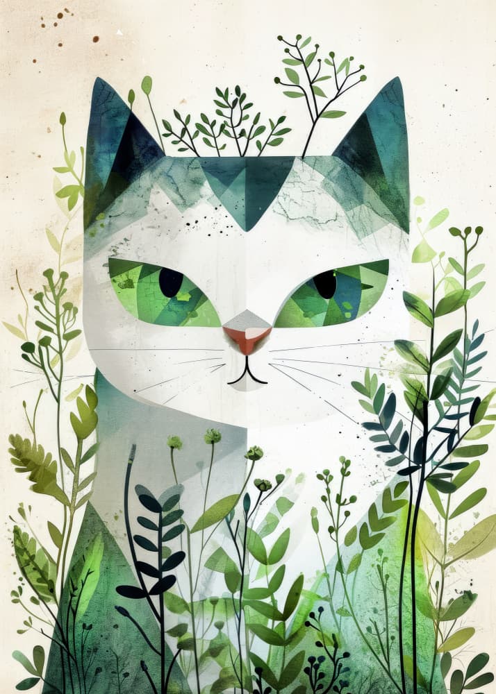 Botanical Green Cat by Justyna Jaszke — canvas wall art