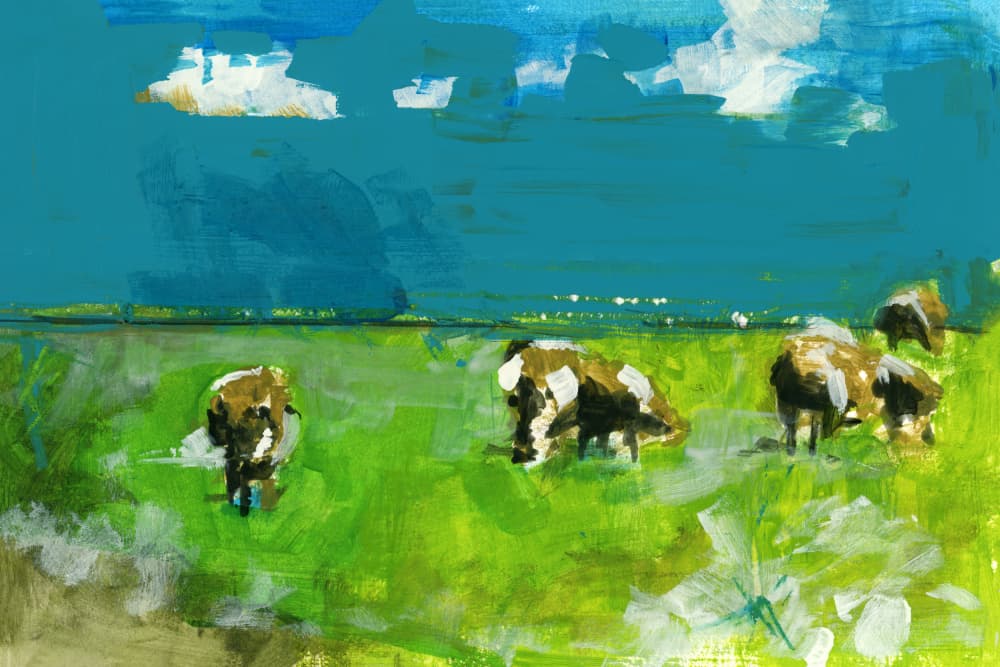 Grazing Cows Landscape by cartissi — canvas wall art