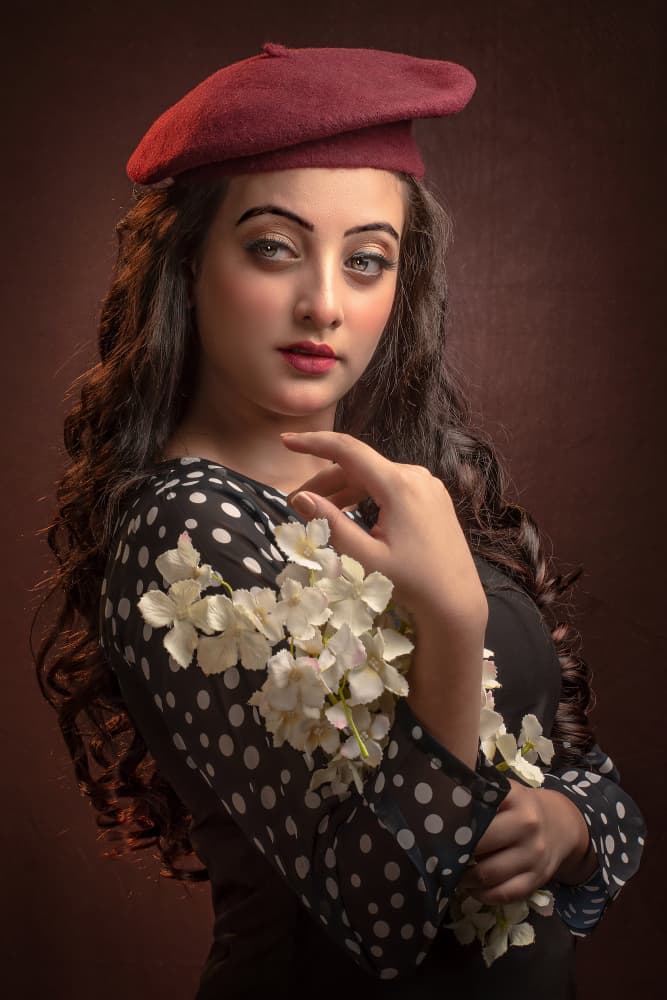 Woman in Red Beret by DEBASISH CHATTOPADHYAY — canvas wall art