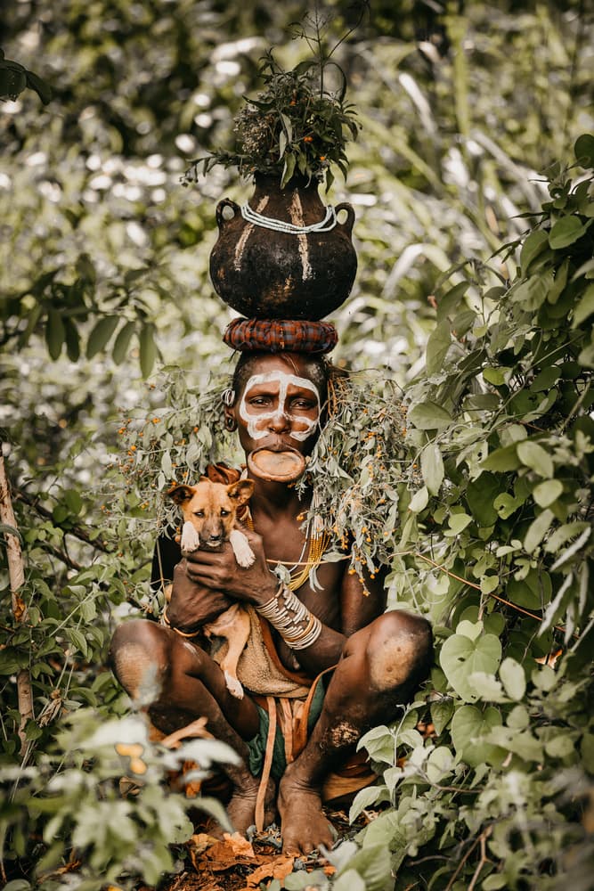 Tribal Figure With Puppy by Vedran Vidak — canvas wall art