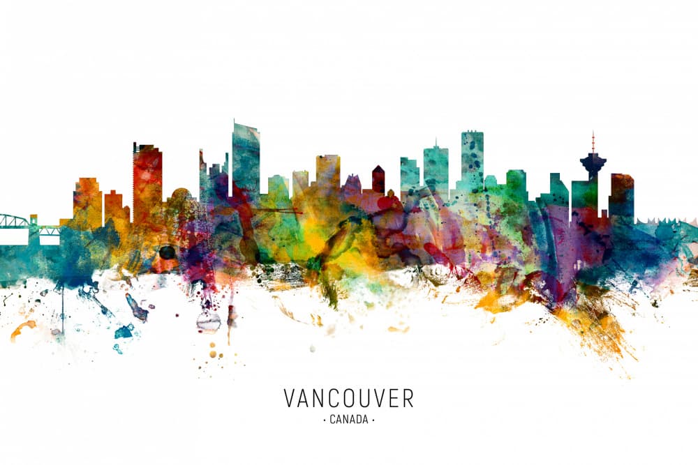 Vibrant Vancouver Skyline by Michael Tompsett — canvas wall art