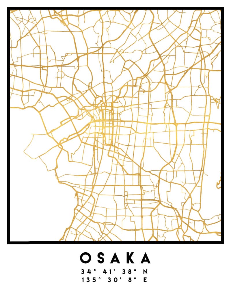 Golden Osaka Map by Emiliano Deificus — canvas wall art