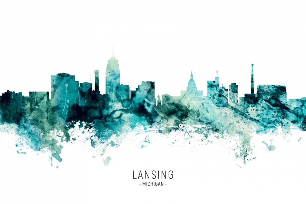 Abstract Lansing Michigan Cityscape by Michael Tompsett — canvas wall art
