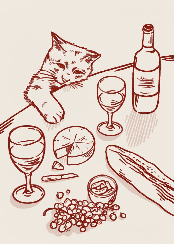 Curious Kitten Wine Table by Tara Royle — canvas wall art