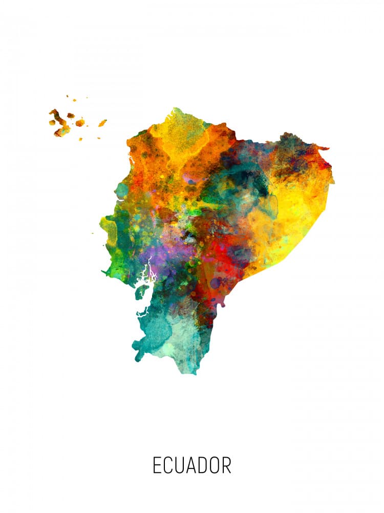 Vibrant Ecuador Map by Michael Tompsett — canvas wall art