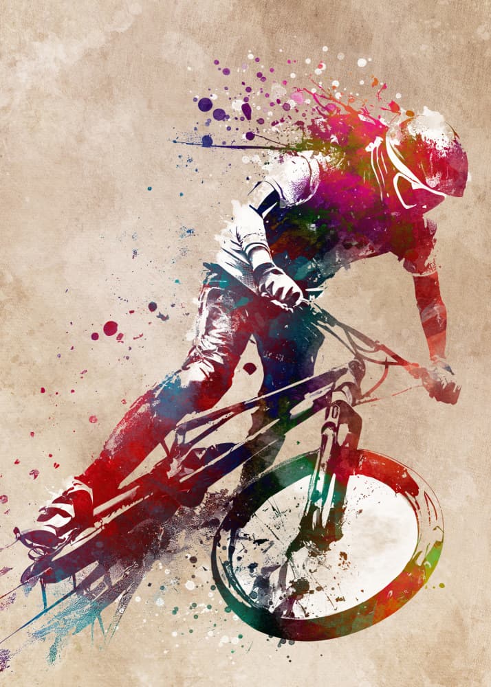 Vibrant Mountain Biking Action by Justyna Jaszke — canvas wall art