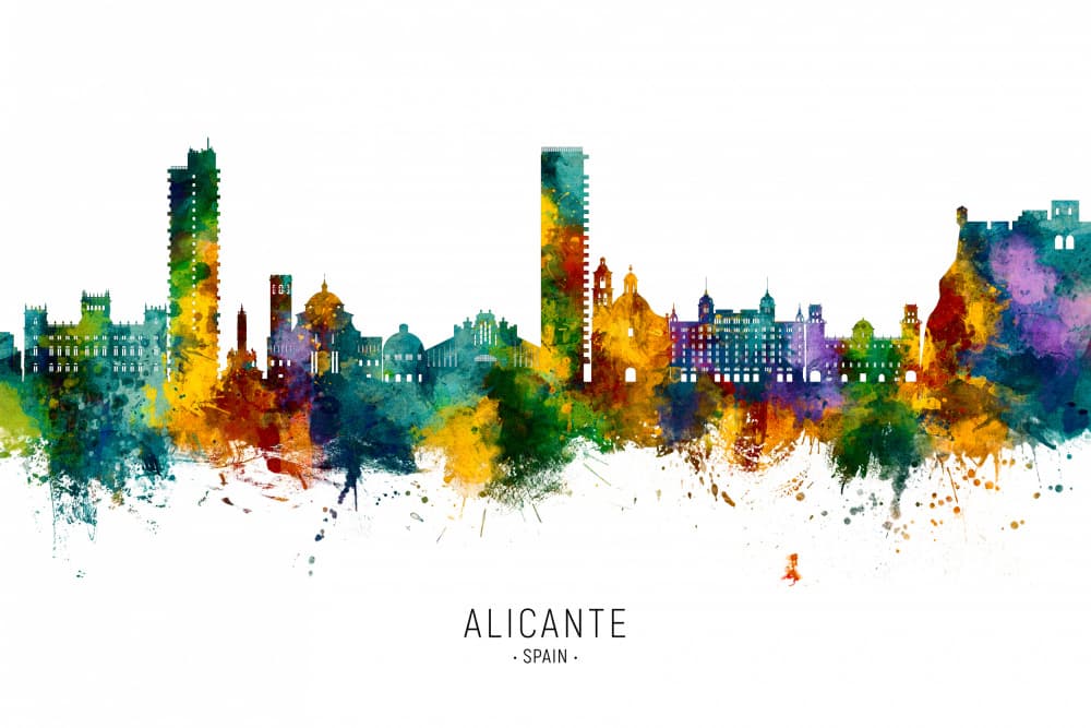 Colorful Alicante Skyline by Michael Tompsett — canvas wall art