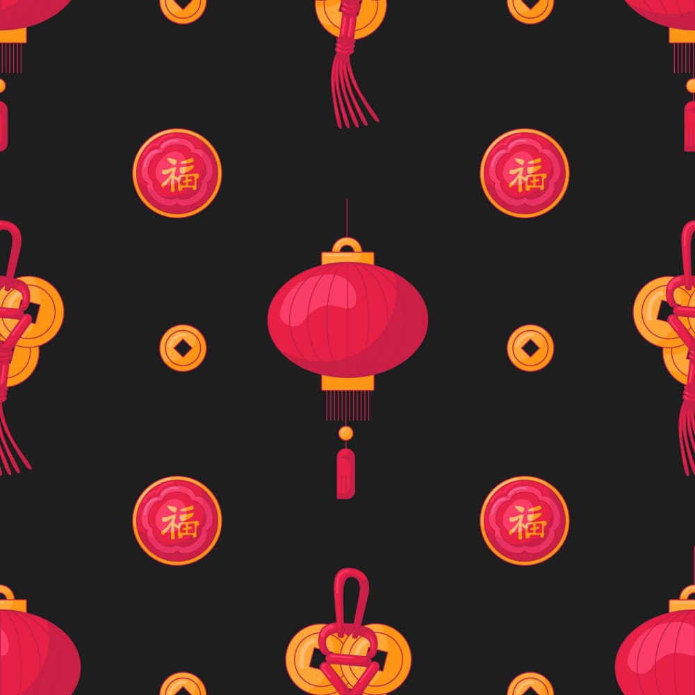 Chinese Lanterns Fortune Pattern by Marika Barsrsind — canvas wall art