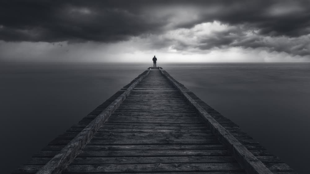 Man On Stormy Pier by Thomas de Franzoni — canvas wall art