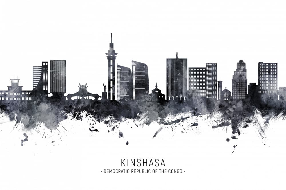 Kinshasa City Watercolor by Michael Tompsett — canvas wall art
