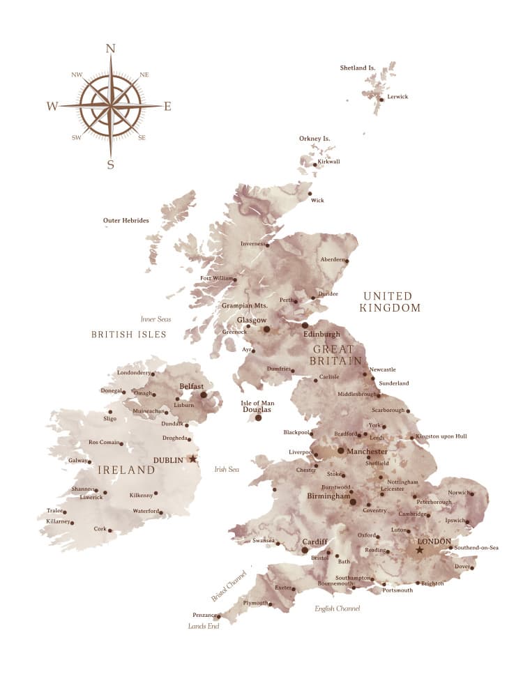 Vintage British Isles Map by Rosana Laiz Blursbyai — canvas wall art
