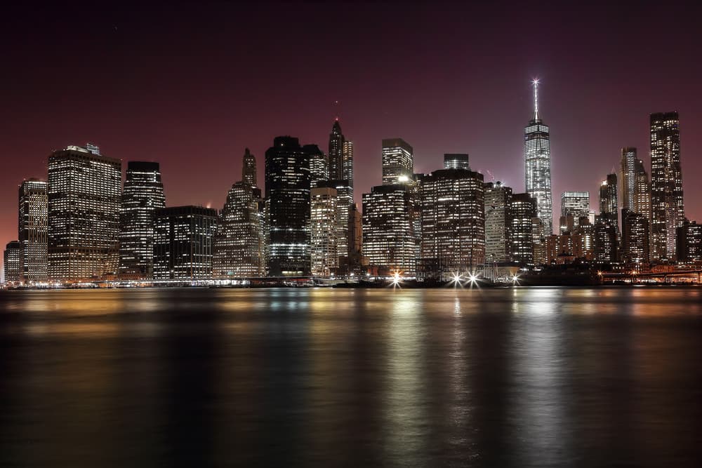 New York City Night Skyline by Nicolás Merino — canvas wall art
