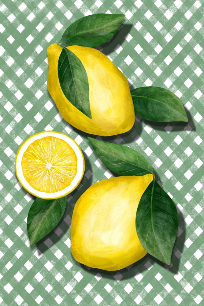 Fresh Lemons Checkered Green by EMELIEmaria — canvas wall art