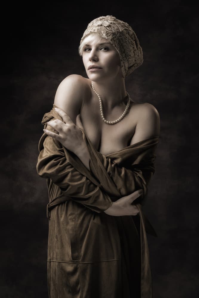 Sensual Sepia Pearl Portrait by Jan Slotboom — canvas wall art