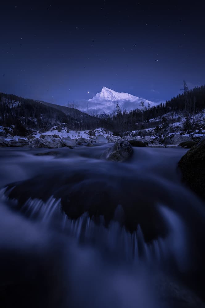 Starry Night Mountain River by Marian Kuric QEP — canvas wall art