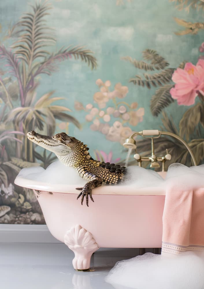 Crocodile Bubble Bath by Niky Rahner — canvas wall art