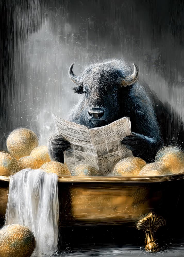 Bison In Bathtube 5 by Justyna Jaszke — canvas wall art