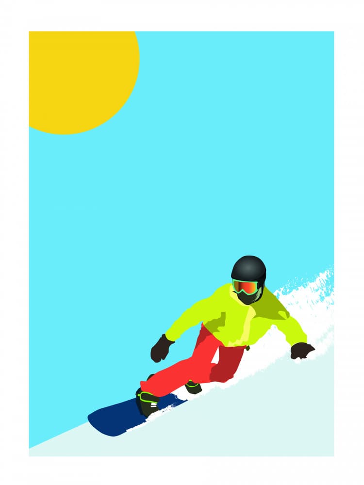 Sunny Mountain Snowboarding by WallChart Art Studio — canvas wall art