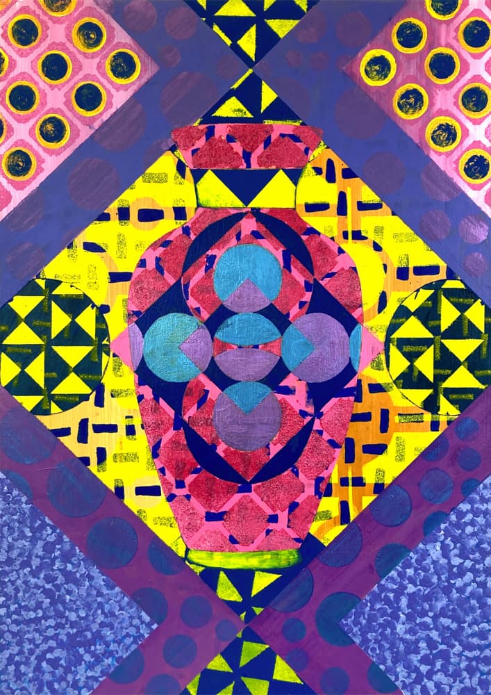 Colorful Geometric Vase by David Galan — canvas wall art