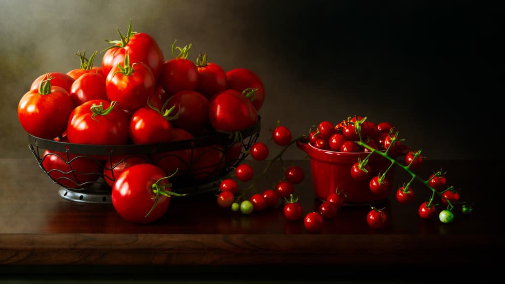 Vibrant Tomato Still Life by Darlene Hewson — canvas wall art