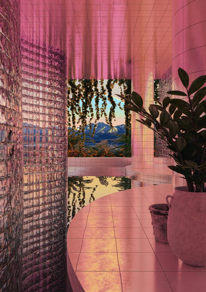 Modern Pink Pool View by CosmoZach — canvas wall art